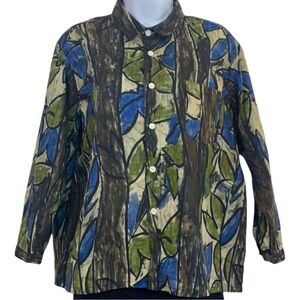 5 for 20 Coziness olive green blue floral long sleeve button down collared top